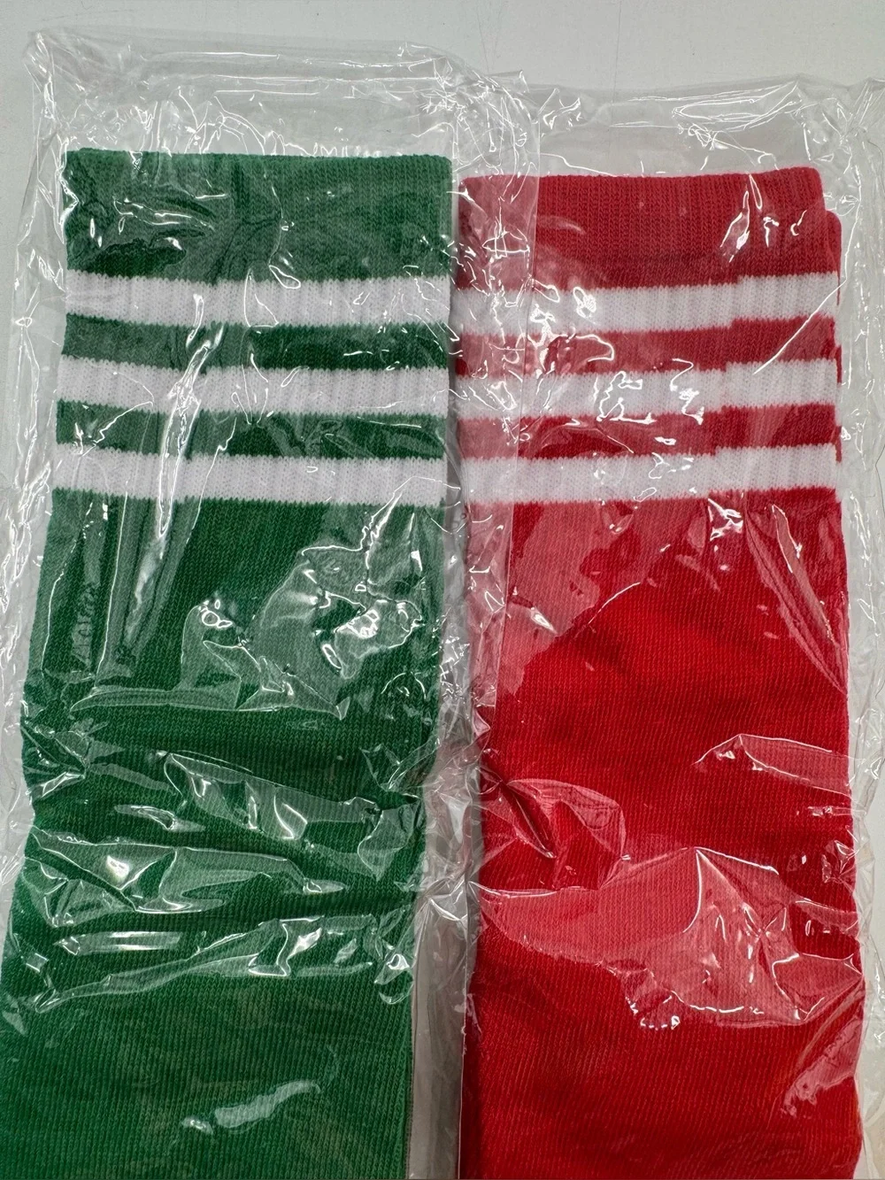 Socks Retro Striped Sport Knee High Socks 2pc Red/Green Christmas Soccer NEW